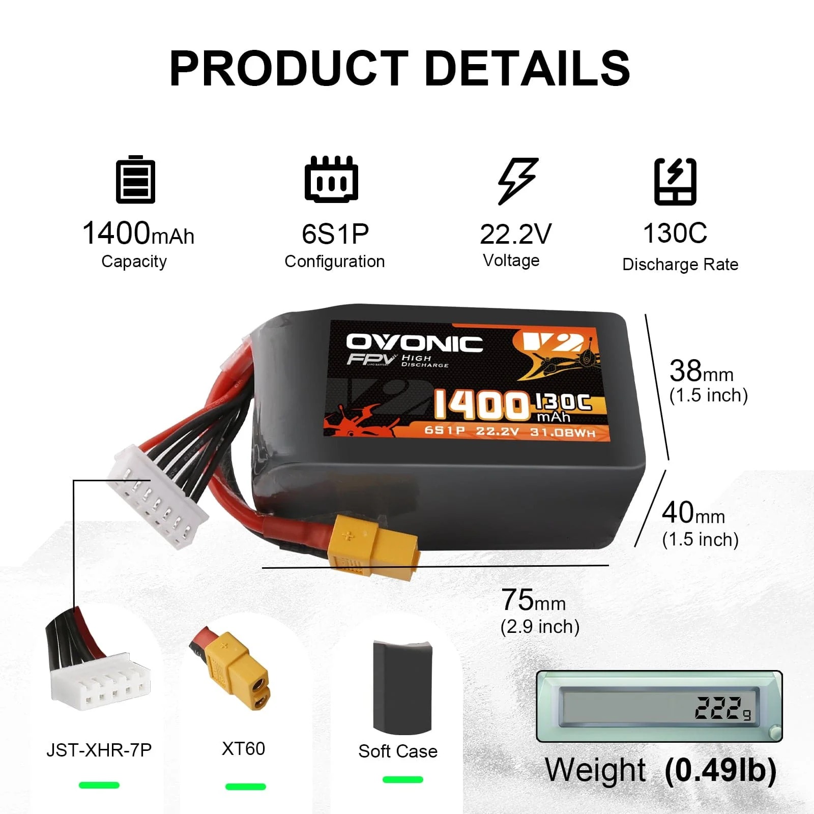 Walksnail Avatar Hd Goggles X - Bateria LiPo Ovonic 6S 1400mAh 130C